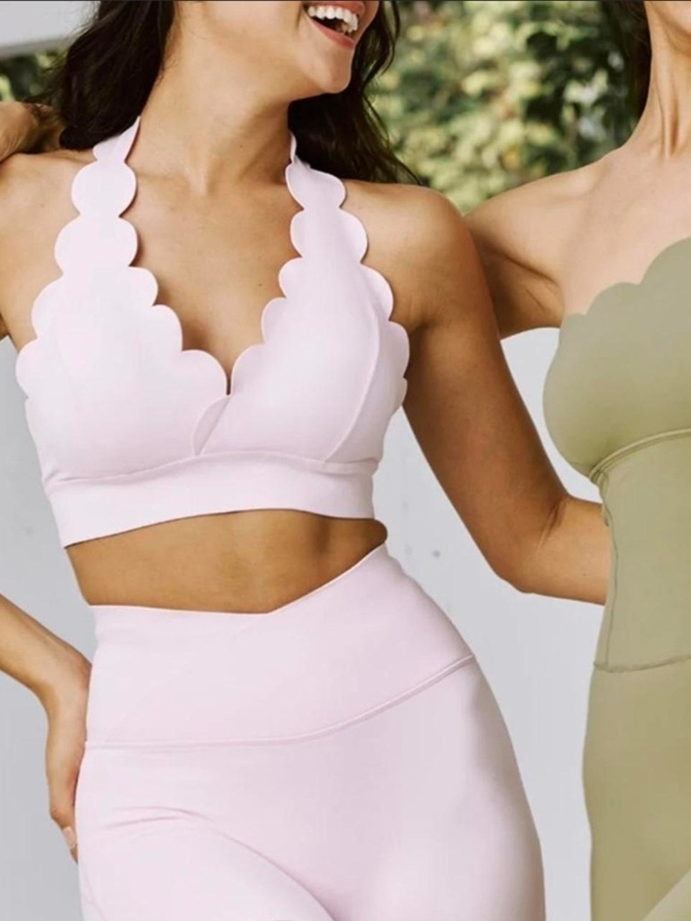 Women’s Pink Scalloped Halter Romper Jumpsuit - Picture 3 of 3